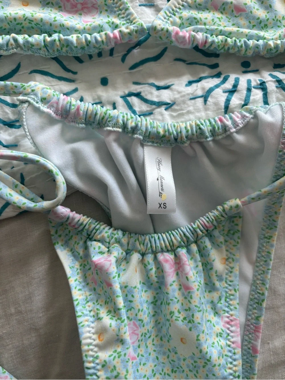 heavy manners mint and pink floral bikini set